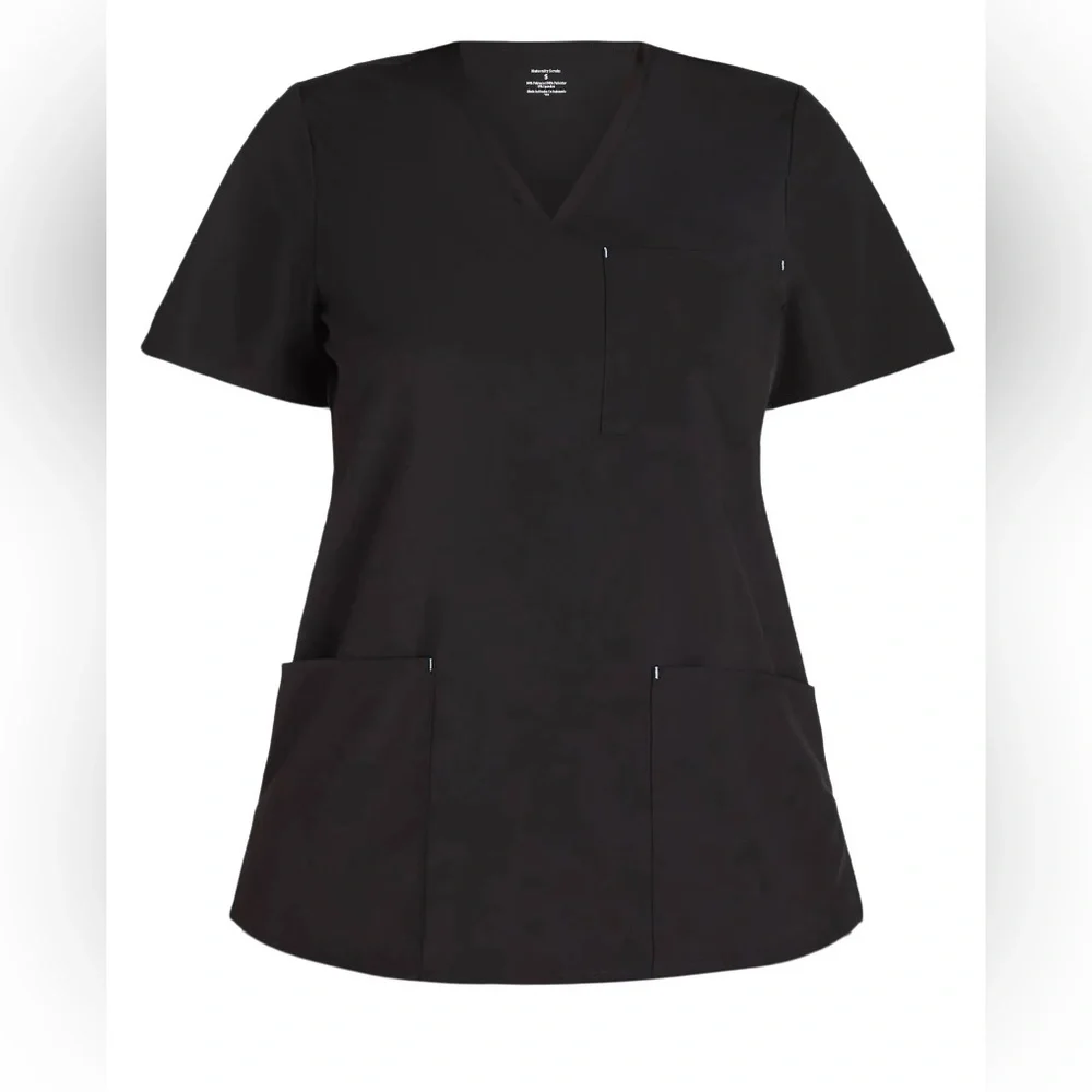 NWT V-Neck Black Scrubs Pocket Top & jogger Pants 2 PC Set - Picture 3 of 8